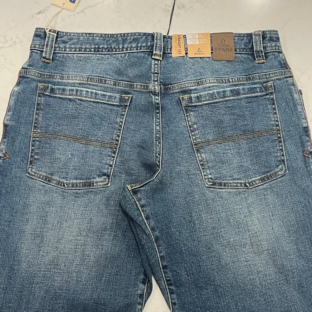 Prana NEW Axiom Jeans Mens 32 x32 Blue Denim Straight Leg Organic Cotton Stretch
